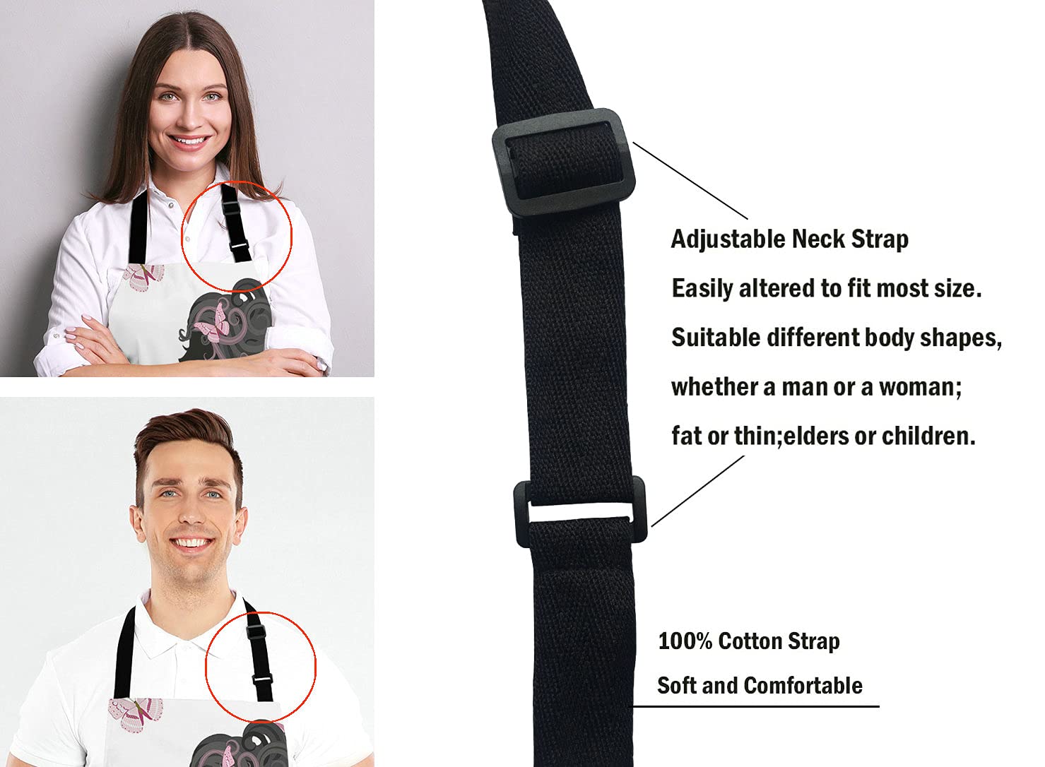 Lefolen Pink Butterfly Beautiful Girl Adjustable Bib Apron Kitchen Cooking Baking Gardening Apron For Women Men